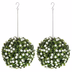 HOMCOM Set of 2 Artificial Plant Topiary Rose Balls, Faux Plants, White - Additional view 8