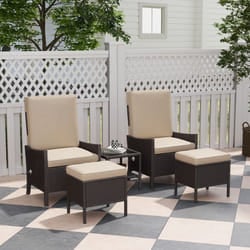 Outsunny 5 PCS Rattan Garden Furniture Set w/ Cushions, Khaki