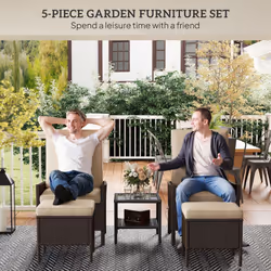 Outsunny 5 PCS Rattan Garden Furniture Set w/ Cushions, Khaki