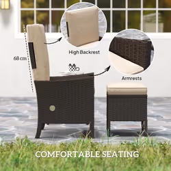 Outsunny 5 PCS Rattan Garden Furniture Set w/ Cushions, Khaki