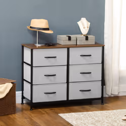 HOMCOM 6 Drawer Fabric Chest of Drawers w/ Wooden Top for Hallway - Grey