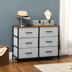 HOMCOM 6 Drawer Fabric Chest of Drawers w/ Wooden Top for Hallway - Grey
