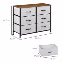 HOMCOM 6 Drawer Fabric Chest of Drawers w/ Wooden Top for Hallway - Grey