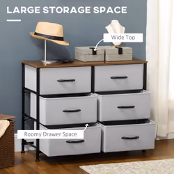 HOMCOM 6 Drawer Fabric Chest of Drawers w/ Wooden Top for Hallway - Grey