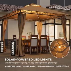 Outsunny 3 x 3 m Double Roof Outdoor Gazebo with Curtains, Brown