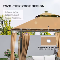 Outsunny 3 x 3 m Double Roof Outdoor Gazebo with Curtains, Brown