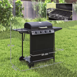Outsunny 5 Burner Gas Barbecue Grill Portable Gas BBQ Grill with Lid, Black