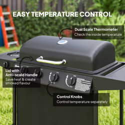 Outsunny 5 Burner Gas Barbecue Grill Portable Gas BBQ Grill with Lid, Black - Additional view 4