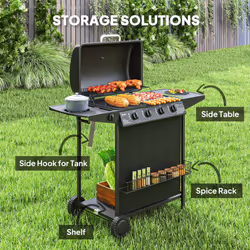 Outsunny 5 Burner Gas Barbecue Grill Portable Gas BBQ Grill with Lid, Black - Additional view 5