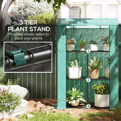 Outsunny 3 Tier Mini Greenhouse with PE Cover, Roll-Up Door, Green