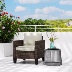 Outsunny Single Rattan Chair, Garden Armchair with Cushions, Brown