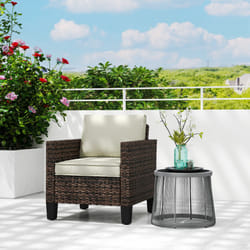 Outsunny Single Rattan Chair, Garden Armchair with Cushions, Brown