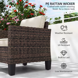 Outsunny Single Rattan Chair, Garden Armchair with Cushions, Brown
