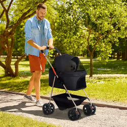 PawHut 3-in-1 Pet stroller with Detachable Carrier for Mini Dogs, Black