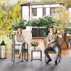 Outsunny 3-Piece Rattan Bistro Set with Acacia Wood Table, Grey