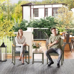 Outsunny 3-Piece Rattan Bistro Set with Acacia Wood Table, Grey