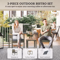 Outsunny 3-Piece Rattan Bistro Set with Acacia Wood Table, Grey
