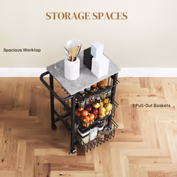 HOMCOM 3-Tier Kitchen Island on Wheels with 3 Pull-Out Baskets, Light Grey