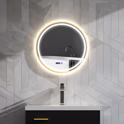 HOMCOM Illuminated Bathroom LED Mirror 60cm Round Wall Mounted Mirror Gold