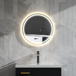 HOMCOM Illuminated Bathroom LED Mirror 60cm Round Wall Mounted Mirror Gold