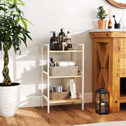 HOMCOM 3-Tier Bamboo Bathroom Storage Shelf with Adjustable Rack, White