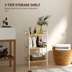 HOMCOM 3-Tier Bamboo Bathroom Storage Shelf with Adjustable Rack, White