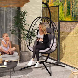 Outsunny Garden Egg Chair Outdoor Hanging Swing Chair, Folding Basket, Grey