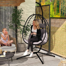 Outsunny Garden Egg Chair Outdoor Hanging Swing Chair, Folding Basket, Grey