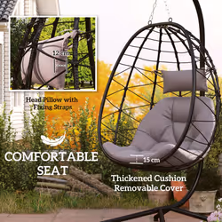 Outsunny Garden Egg Chair Outdoor Hanging Swing Chair, Folding Basket, Grey