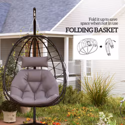 Outsunny Garden Egg Chair Outdoor Hanging Swing Chair, Folding Basket, Grey