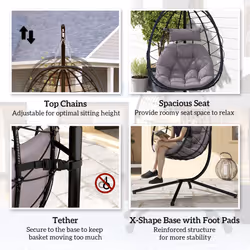 Outsunny Garden Egg Chair Outdoor Hanging Swing Chair, Folding Basket, Grey - Additional view 4