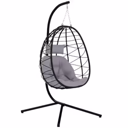 Outsunny Garden Egg Chair Outdoor Hanging Swing Chair, Folding Basket, Grey - Additional view 5