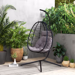 Outsunny Garden Egg Chair Outdoor Hanging Swing Chair, Folding Basket, Grey - Additional view 7