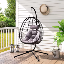 Outsunny Garden Egg Chair Outdoor Hanging Swing Chair, Folding Basket, Grey - Additional view 8