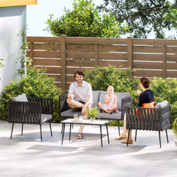 Outsunny 4 Piece Garden Furniture Set with Cushions for Patio, Light Grey - Additional view 7