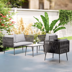 Outsunny 4 Piece Garden Furniture Set with Cushions for Patio, Light Grey - Additional view 8