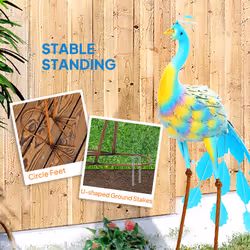 Outsunny Peacock Garden Statue, Metal Garden Gift with Stakes, Multi-Colour - Additional view 4