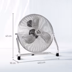 HOMCOM Metal Floor Fan with 3 Speeds & Adjustable Tilt, Silver Tone
