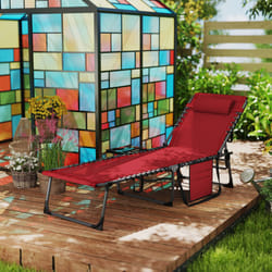Outsunny Folding Sun Lounger with 5-Level Reclining Back, Side Table, Red