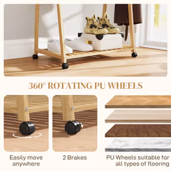 HOMCOM Bamboo Clothes Rail Rack with 2 Storage Shelves, Natural Wood Effect - Additional view 4