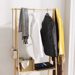 HOMCOM Bamboo Clothes Rail Rack with 2 Storage Shelves, Natural Wood Effect - Additional view 6