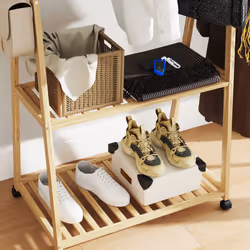 HOMCOM Bamboo Clothes Rail Rack with 2 Storage Shelves, Natural Wood Effect - Additional view 7
