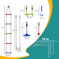AIYAPLAY 10-Piece Zip Line for Kids, for Outdoor, Garden, Multicoloured