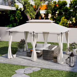OutsunnyÂ 3 x 4m Garden Gazebo with Sides, Double Roof Metal Gazebo, White