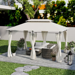 OutsunnyÂ 3 x 4m Garden Gazebo with Sides, Double Roof Metal Gazebo, White
