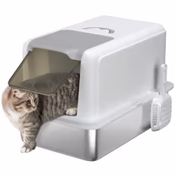 PawHut Stainless Steel Cat Litter Box with Removable Lid, Scoop, White - Additional view 8