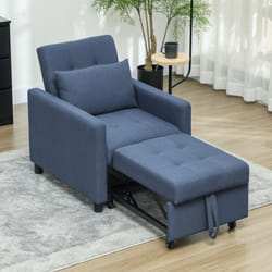 HOMCOM Convertible Single Chair Bed with Upholstered Fabric - Blue