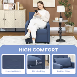 HOMCOM Convertible Single Chair Bed with Upholstered Fabric - Blue