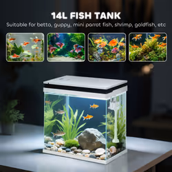 PawHut 14L Small Fish Tank with Filter System, LED Lights, Water Pump, White