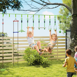 AIYAPLAY Obstacle Course for Kid with 10 Piece Slackline Kit, Green